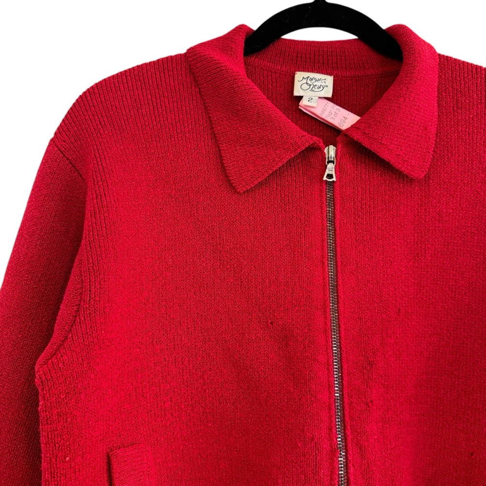 Vintage 1980s Margaret O’Leary Women Red Wool Zip Front Knit Jacket Size 2 - Picture 2 of 11
